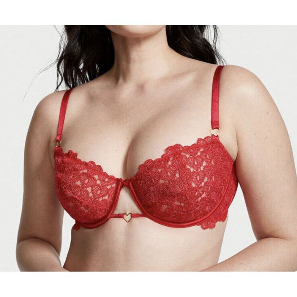 Victoria's Secret Dream Angels Sweetheart Lace Unlined Balconet Bra 38DD‎ Hearts